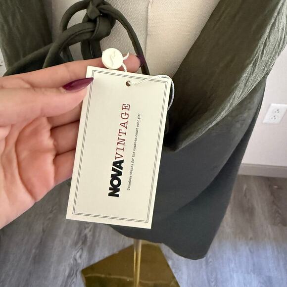 Olive Green Ellie Ruched Mini Dress Large Crisscross Back Cowl Neck Fashion Nova - Picture 5 of 10